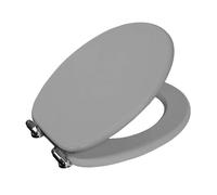 (Grey) Soft Close Wooden Toilet Seat Adjustable Chrome Hinges