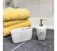Showerdrape Octavia Bathroom Accessory Set - Soap Dispenser & Toothbrush Holder in White Showerdrape White