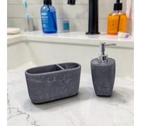 Showerdrape Octavia Grey Bathroom Accessory Set - Soap Dispenser & Toothbrush Holder