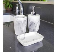 Showerdrape Octavia Grey Marble & Chrome 3 Piece Bathroom Accessory Set in White Showerdrape White