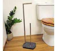 Showerdrape Octavia Grey Marble & Chrome Toilet Roll Holder & Spare Paper Holder Combination