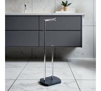 Showerdrape Octavia Grey Marble & Chrome Toilet Roll Holder & Spare Paper Holder Combination