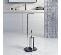 Showerdrape Octavia Grey Marble & Chrome Toilet Roll Holder & Toilet Brush Combination