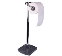 Showerdrape Octavia- Grey Marble Effect & Chrome Freestanding Toilet Roll Holder/Dispenser, Weighted Base