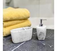 Showerdrape Octavia White Bathroom Accessory Set - Soap Dispenser & Toothbrush Holder