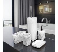 Showerdrape Octavia White Marble & Chrome 5 Piece Bathroom Accessory Set Showerdrape White