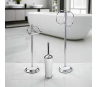 Showerdrape Opera 3 Piece Bathroom Accessory Set Toilet Roll Holder & Towel Ring & Toilet Brush in White Showerdrape White