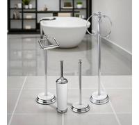 Showerdrape Opera 4 Piece Bathroom Accessory Set Toilet Roll Holder, Toilet Brush, Towel Ring in White Showerdrape White