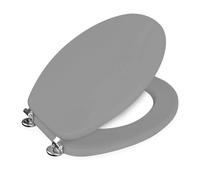 Showerdrape Oxford Grey Wooden Toilet Seat - Premium MDF WC Seat with Soft Close Hinges, Walnut Wood Effect Bathroom Toilet Lid, Easy Clean & Universal Fit