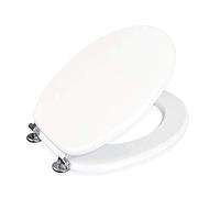 Showerdrape Oxford White Wooden Toilet Seat - Premium MDF WC Seat with Hinges, Walnut Wood Effect Bathroom Toilet Lid, Easy Clean & Universal Fit