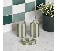 Showerdrape Pier Green & White Striped 3 Piece Bathroom Accessory Set Showerdrape White