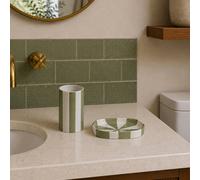 Showerdrape Pier Green & White Striped Bathroom Accessory Set - Soap Dish & Tumbler
