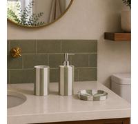 Showerdrape Pier Green & White Striped Bathroom Accessory Set - Soap Dish & Tumbler & Liquid Soap Dispenser