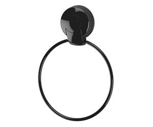 Showerdrape PushLoc Black Towel Ring - Wall-Mounted Suction, Tool-Free Installation, Bathroom Hand Towel Holder