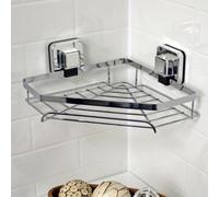 Showerdrape Pushloc Chrome Steel Suction Wall Mounted Corner Basket