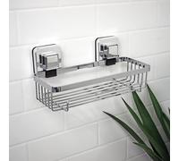 Showerdrape Pushloc Chrome Steel Suction Wall Mounted Rectangular Basket and Mounting Squares