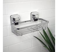 Showerdrape Pushloc Chrome Steel Suction Wall Mounted Rectangular Basket With Mounting Squares