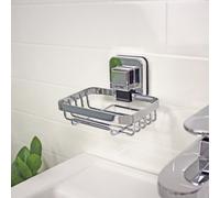 Showerdrape Pushloc Chrome Steel Suction Wall Mounted Soap Basket With Mounting Square