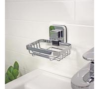Showerdrape Pushloc Chrome Steel Suction Wall Mounted Soap Basket with Mounting Squares