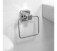 Showerdrape Pushloc Chrome Steel Suction Wall Mounted Towel Ring with Mounting Square