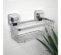 Showerdrape Pushloc Chrome Suction Wall Mounted Bottle Basket & Mounting Squares in Silver Showerdrape Silver
