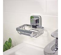 Showerdrape Pushloc Chrome Suction Wall Mounted Soap Basket & Mounting Squares in Silver Showerdrape Silver