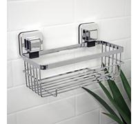 Showerdrape Pushloc Suction Basket Chrome Steel Wall Mounted Organizer For Shampoo & Shower Essentials