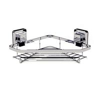 Showerdrape Pushloc Wall Mounted Double Edge Suction Corner Basket, Chrome, No Drilling, Easy Installation