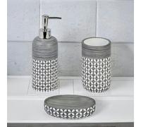 Showerdrape Ravello Geo Floral Grey & White 3 Piece Bathroom Accessory Set