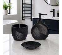 Showerdrape Ripple Black Textured Bathroom Accessory Set - Soap Dish & Toothbrush Holder & Liquid Soap Dispenser