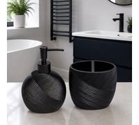 Showerdrape Ripple Black Textured Bathroom Accessory Set - Soap Dispenser & Toothbrush Holder