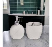 Showerdrape Ripple Black/White Bathroom Accessory Set- Soap Dispenser & Toothbrush in White Showerdrape White