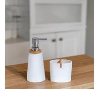 Showerdrape Sonata Bamboo Bathroom Accessory Set - Soap Dispenser & Toothbrush in White Showerdrape White