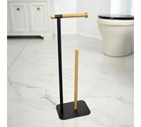 Showerdrape Sonata Black & Bamboo Toilet Roll Holder & Spare Paper Holder Combination