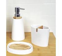 Showerdrape Sonata White & Bamboo 3 Piece Bathroom Accessory Set