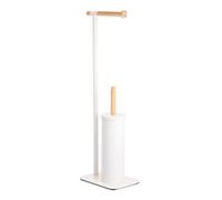 Showerdrape Sonata White & Bamboo Toilet Roll Holder & Toilet Brush Combination