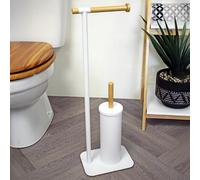 Showerdrape Sonata White & Bamboo Toilet Roll Holder & Toilet Brush Combination