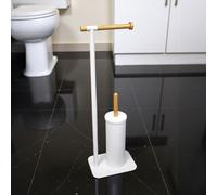 Showerdrape Sonata White & Bamboo Toilet Roll Holder & Toilet Brush Combination Showerdrape White