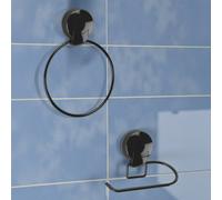 Showerdrape Suctionloc Black 2 Piece Suction Wall Mounted Bathroom Accessory Set Showerdrape Black