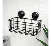 Showerdrape Suctionloc Black Steel Suction Wall Mounted Bottle Basket With Mounting Discs