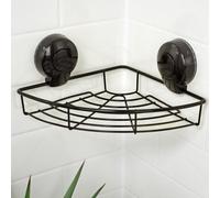 Showerdrape Suctionloc Black Steel Suction Wall Mounted Corner Basket