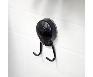 Showerdrape SuctionLoc Black Steel Suction Wall Mounted Robe Hook with Mounting Disc