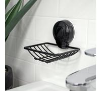 Showerdrape Suctionloc Black Steel Suction Wall Mounted Soap Basket
