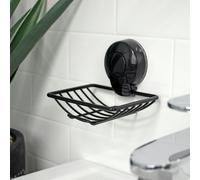Showerdrape Suctionloc Black Steel Suction Wall Mounted Soap Basket
