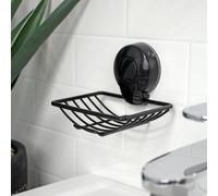 Showerdrape Suctionloc Black Suction Wall Mounted Soap Basket with Mounting Discs Showerdrape Black