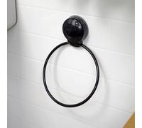 Showerdrape Suctionloc Black Suction Wall Mounted Towel Ring with Mounting Disc Showerdrape Black
