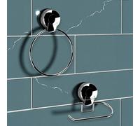 Showerdrape Suctionloc Chrome 2 Piece Suction Wall Mounted Bathroom Accessory Set in Silver Showerdrape Silver