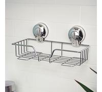 Showerdrape Suctionloc Chrome Steel Suction Wall Mounted Rectangular Basket in Silver Showerdrape Silver