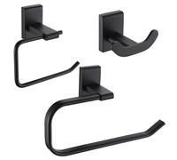 Showerdrape Unity Black 3Pc Bathroom Accessory Set (double Robe Hook, Toilet Roll Holder, Towel Ring)