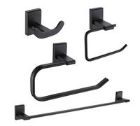 Showerdrape Unity Black 4Pc Bathroom Accessory Set (double Robe Hook, Toilet Roll Holder, Towel Ring, Towel Rail)
